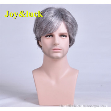 Wholesale Wigs for Men Daily or Party Hairstyle Male Grey Color Man Hair Short Natural Straight Men Wigs Synthetic Hair Wigs